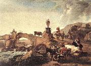 Nicolaes Pietersz. Berchem Italian Landscape with a Small Bridge painting